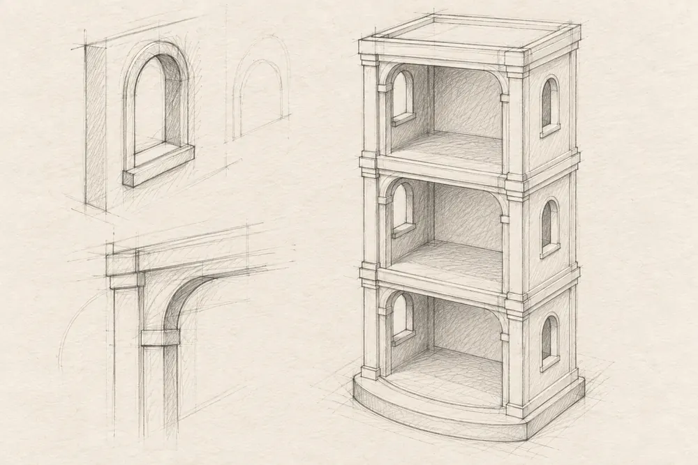 Design sketch 2: Arches, brackets and mouldings