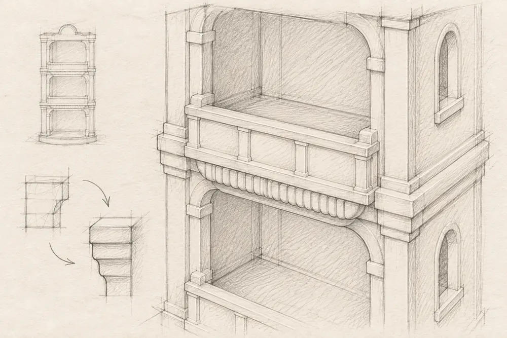 Design sketch 6: The balcony and its awning