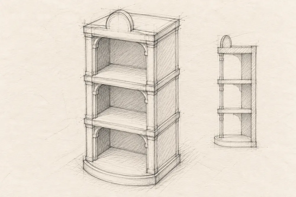 Design sketch 4: Curved base and open front