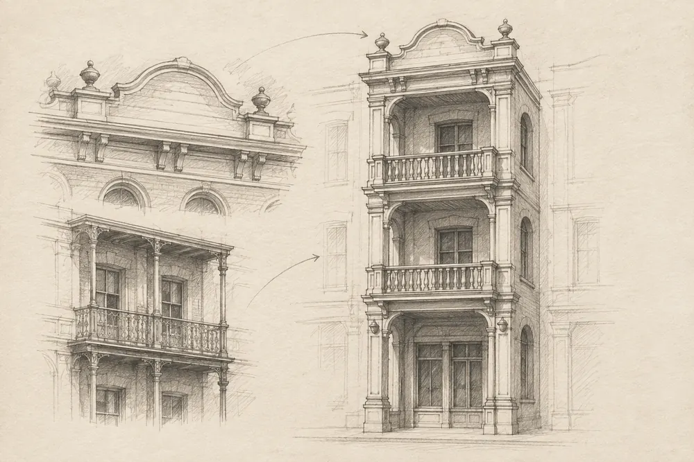 Design sketch 1: Reference: balconied townhouse façades