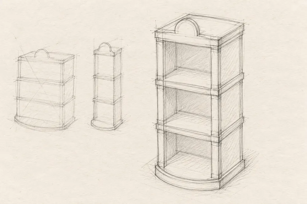Design sketch 3: Massing: a tower of three boxes