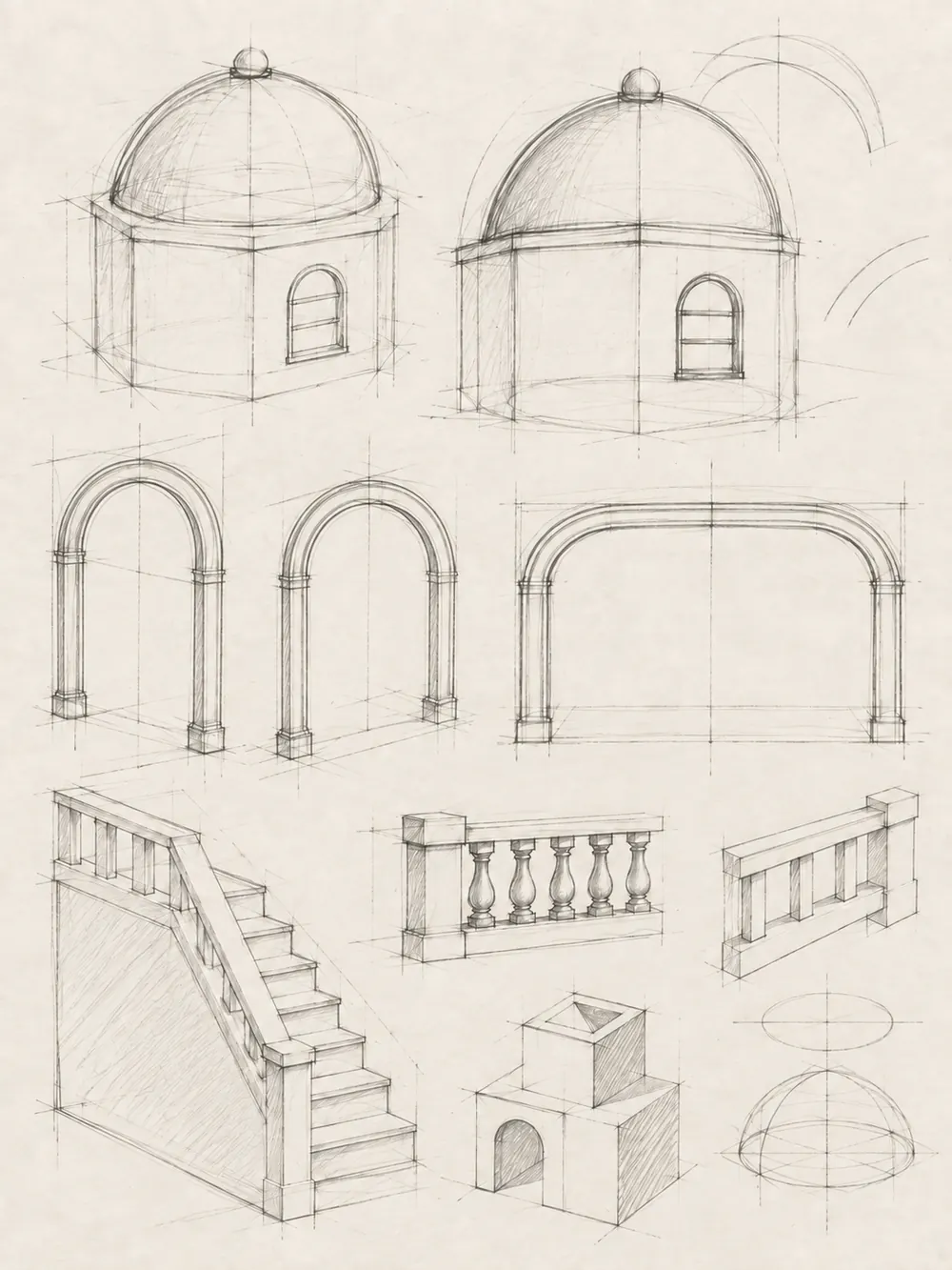 Design sketch 2: Pulling out the elements: dome, arch, stair