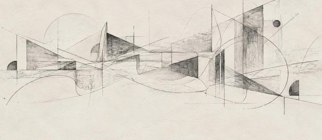Pencil sketch of a skyline with the FUN SOON BOX studio mark